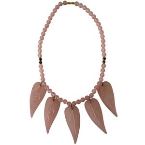 Vintage 80’s Beaded Pink Acrylic or Lucite Leaf Necklace